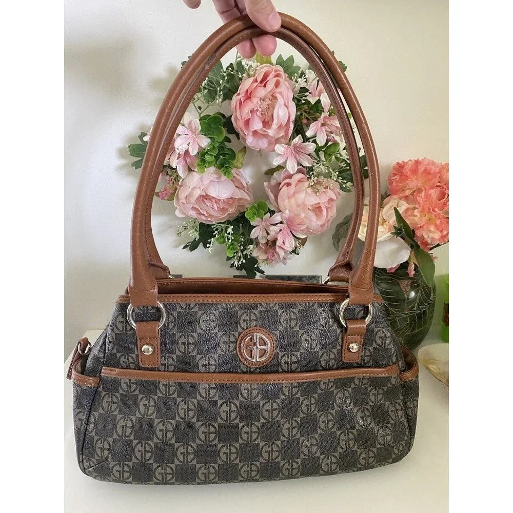 Giani Bernini Women’s Handbag Signature Satchel Jacquard Fabric Trim Vintage EUC
